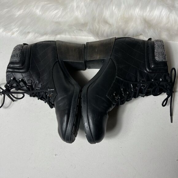 Mia teddy black knitted collar lace up combat boots round toe size 11 - Picture 7 of 9